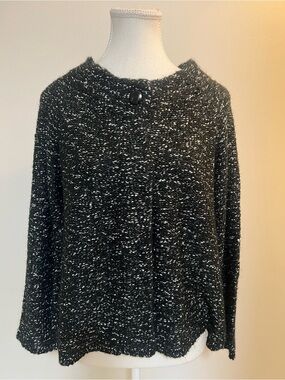 AK Anne Klein Black Metallic Knit Button Cardigan Sweater | Size L | Shimmer Ope